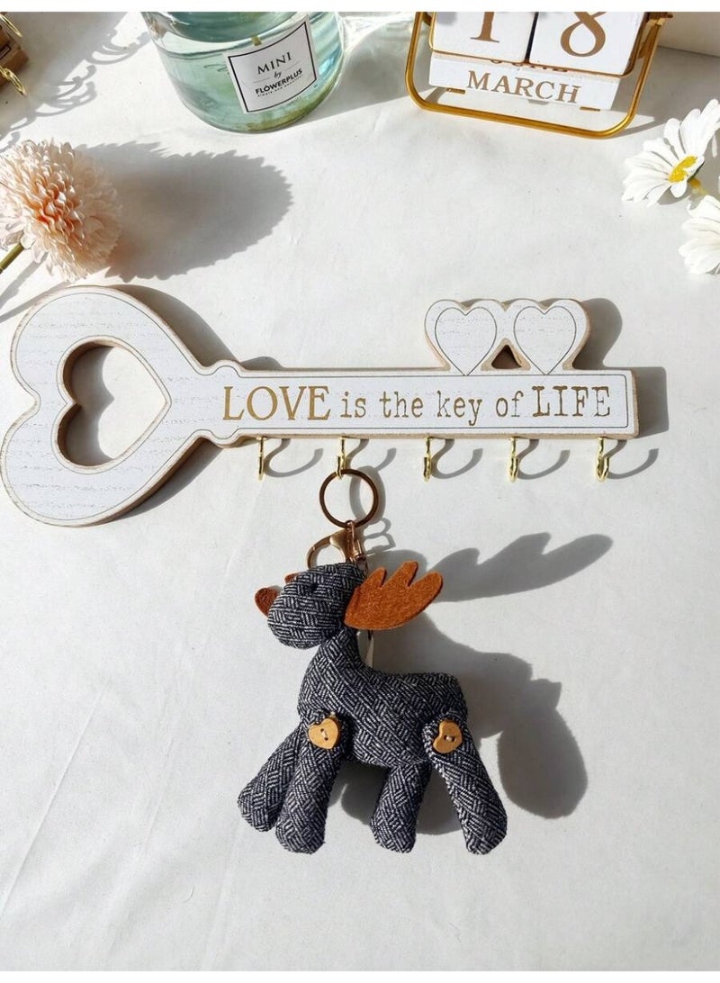 1 White Love Is the Key of Life Wall Key Holder – Wooden Key-Shaped Wall Decor with Hooks – Rustic Home Entryway Key Rack – Romantic House Organizer - Image 4